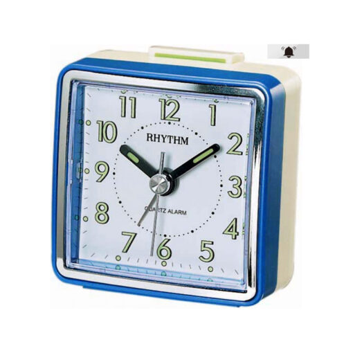Rhythm CRE210NR04 blue resin frame white numeric dial analog table alarm clock