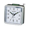 Rhythm CRE210NR19 silver resin frame white numeric dial analog mini travel alarm clock