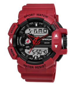 Sanda 599 red resin strap black analog digital dial mens wrist watch