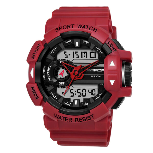 Sanda 599 red resin strap black analog digital dial mens wrist watch