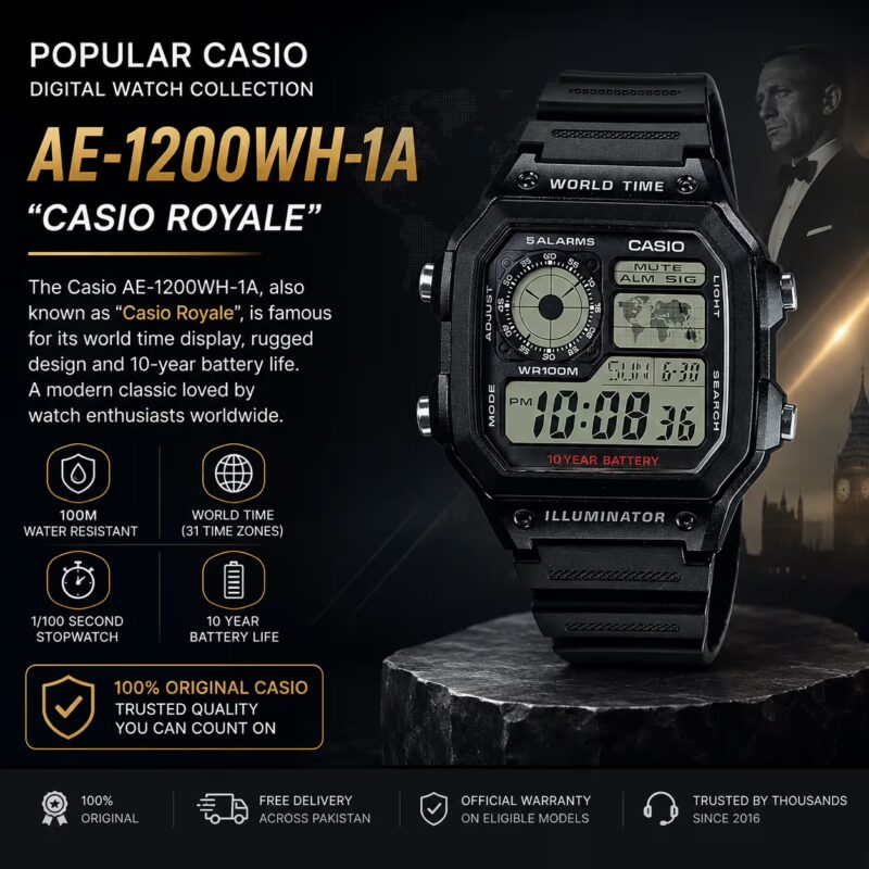 Buy Casio AE-1200WH-1A digital world time watch from Watch Centre Pakistan