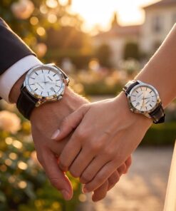 Casio Leather Strap Couple Watch Set shot on a couple wrists