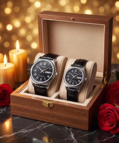 Original Casio Black Leather Roman Dial Couple Watches Pakistan - Image 3
