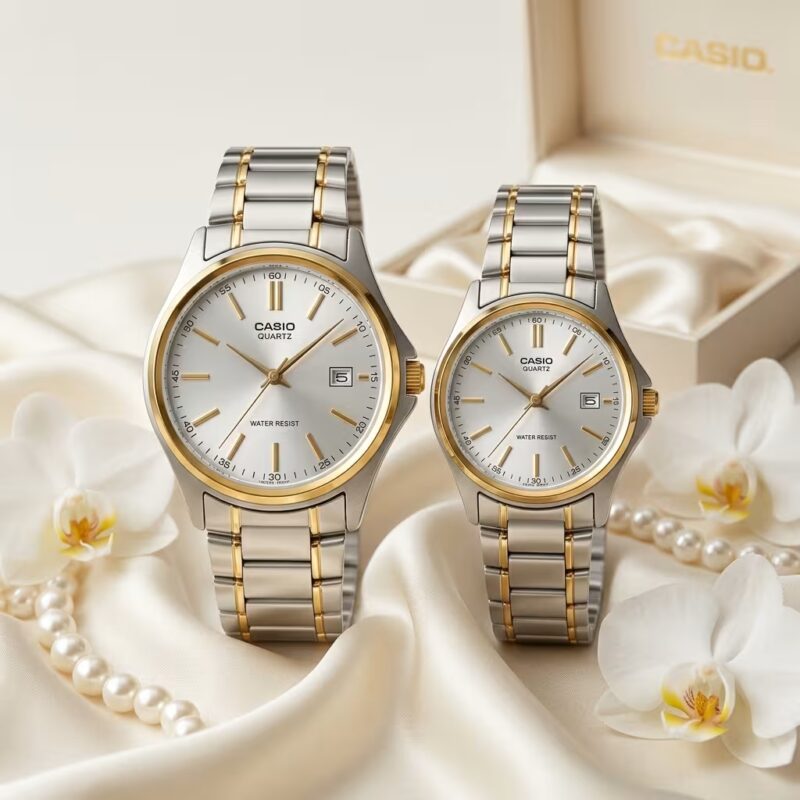 Premium Casio Two Tone Couple Watch Set | Luxury Anniversary & Wedding Gift Pakistan