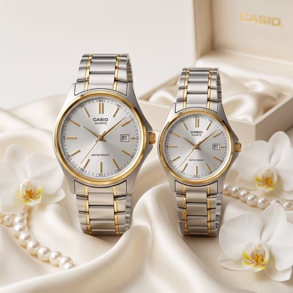 Premium Casio Two Tone Couple Watch Set | Luxury Anniversary & Wedding Gift Pakistan