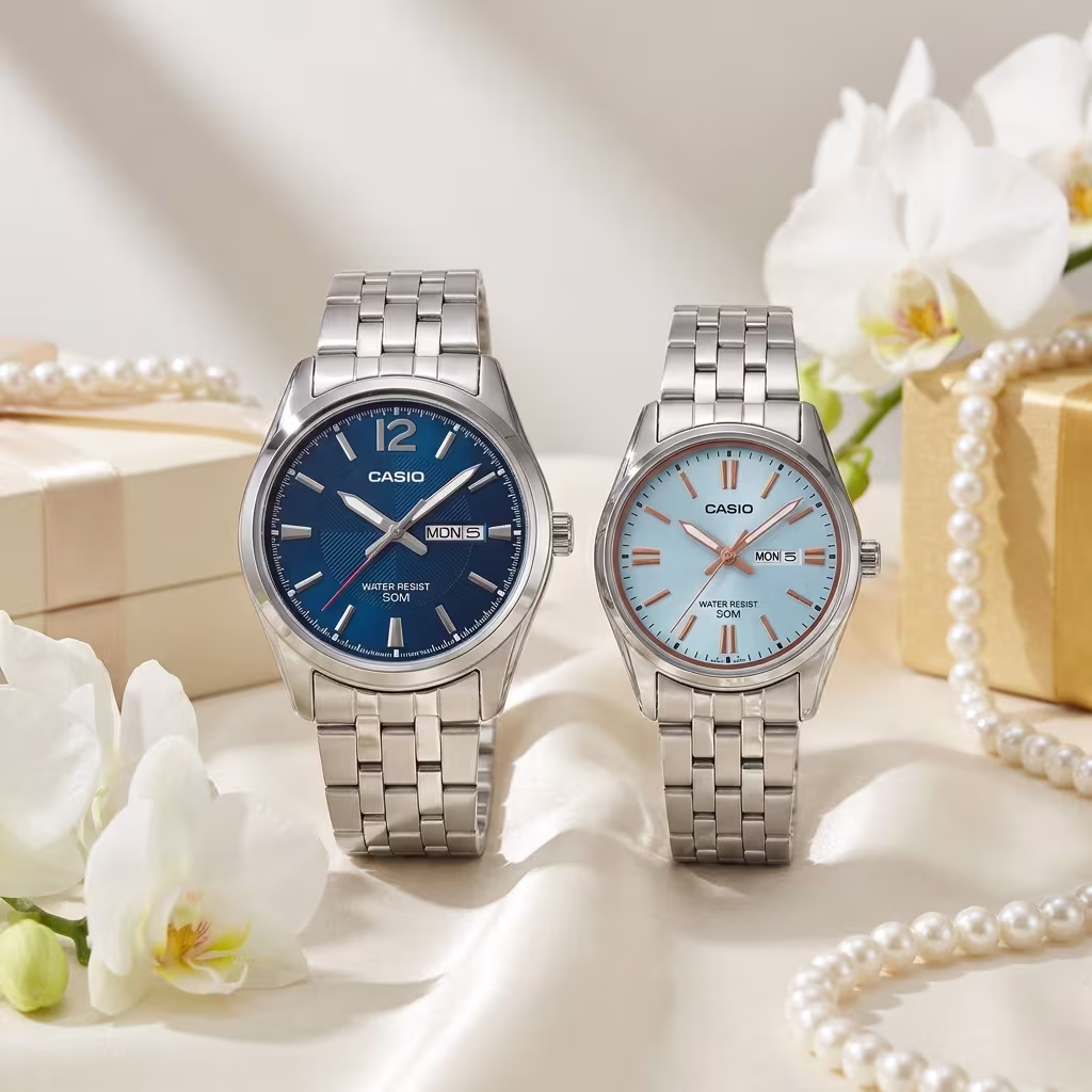 Luxury Casio Blue Dial Couple Watch Set Pakistan