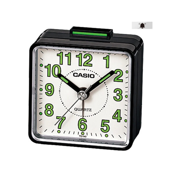 casio TQ-140-1B black resin square frame white analog table clock