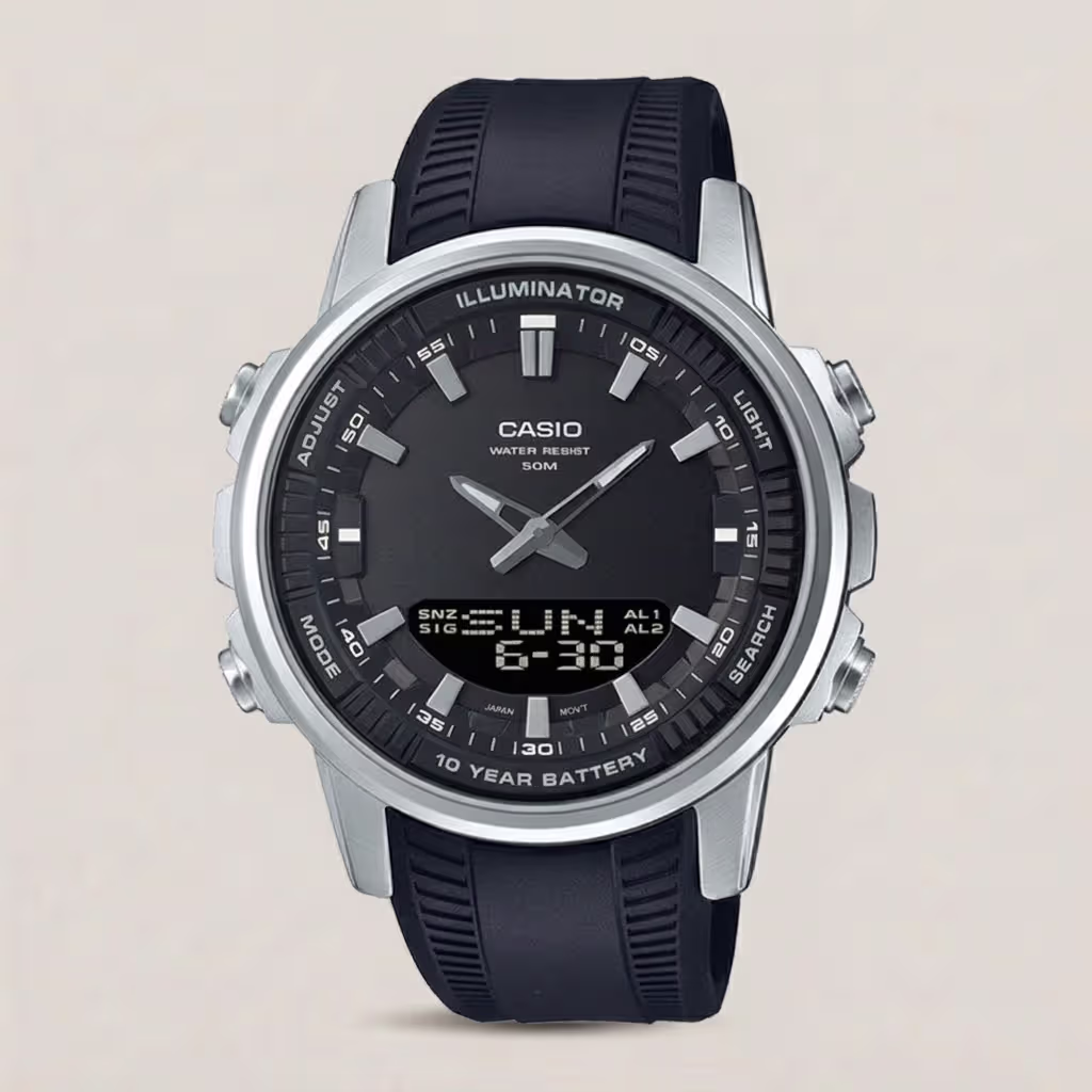 Casio AMW-880-1AV black resin band black analog digital dial mens wrist watch