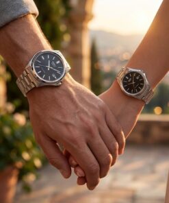 Anniversary Gift Casio Couple Watches showcased on couple wrists