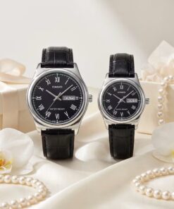 Casio Black Leather Anniversary & Birthday Couple Watches