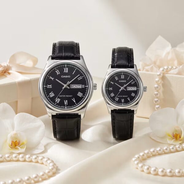 Casio Black Leather Anniversary & Birthday Couple Watches