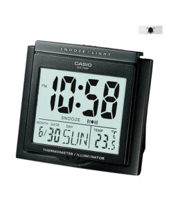 casio dq-750f-1d black resin case digital alarm clock with thermometer feature