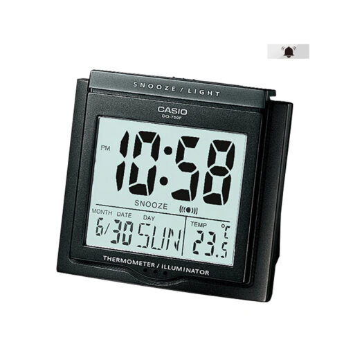 casio dq-750f-1d black resin case digital alarm clock with thermometer feature