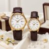 Original Casio Gold Case Brown Leather Couple Watches Pakistan | Premium Wedding & Anniversary Gift Set