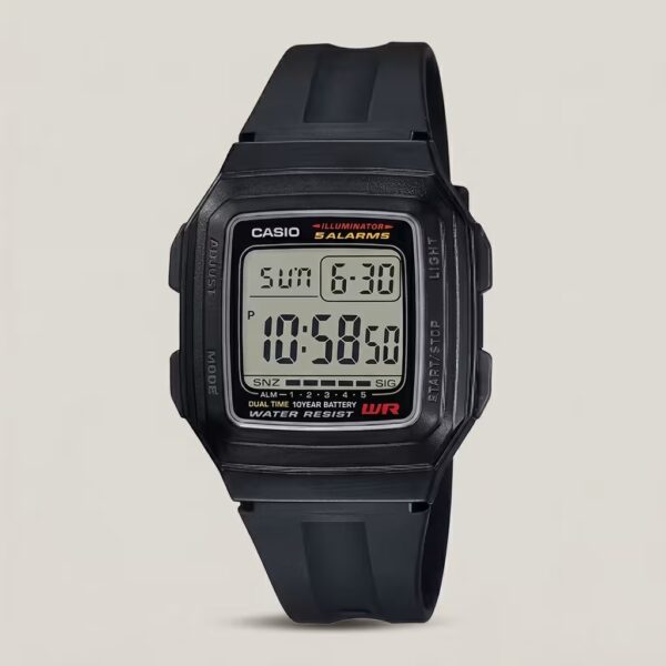 Casio F-201W-1A black resin band digital square dial mens wrist watch