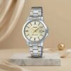 Casio ladies champagne dial watch with silver and gold two-tone stainless-steel bracelet and date display