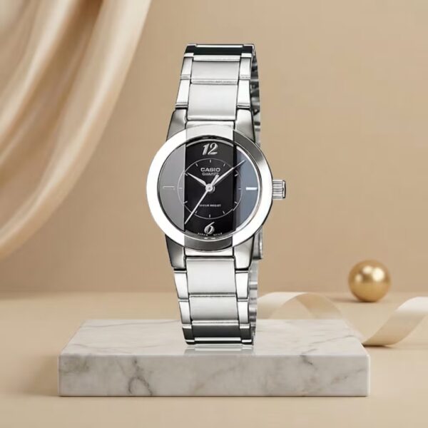 Casio LTP-1230D-1C cut glass black dial ladies elegant wrist watch