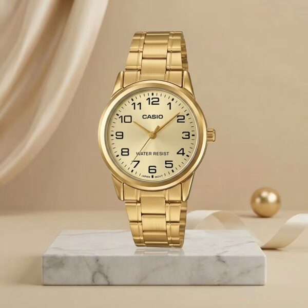 Casio LTP-V001G-9B ladies gold dial watch with gold-tone stainless-steel bracelet