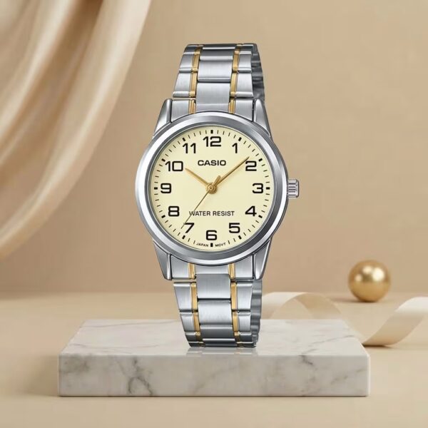 Casio LTP-V001SG-9B ladies champagne dial watch with silver and gold two-tone stainless-steel bracelet