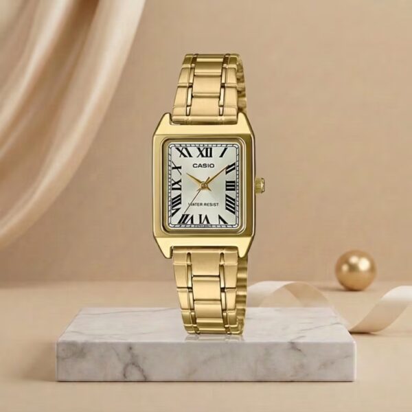 Casio LTP V007G 9B golden chain roman cartier style dial ladies wrist watch