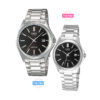 casio-mtp-ltp-1183a-1av Black dial enticer series silver stainless steel chain water resistant couple watch for gift