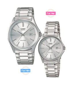 casio-mtp-ltp-1183a-7av silver dial and silver stainless steel chain water resistant enticer series gift watch for couple
