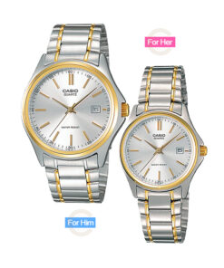 Casio two tone golden silver analog pair watch for couple. male pair watch model mtp-1183g-7av & ladies pair watch model ltp-1183g-7av