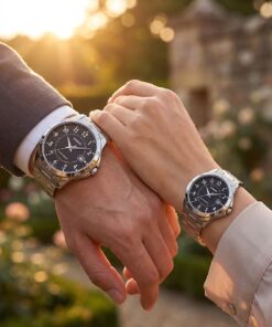 Casio Black Dial Stainless Steel Couple Gift Watch on wrist