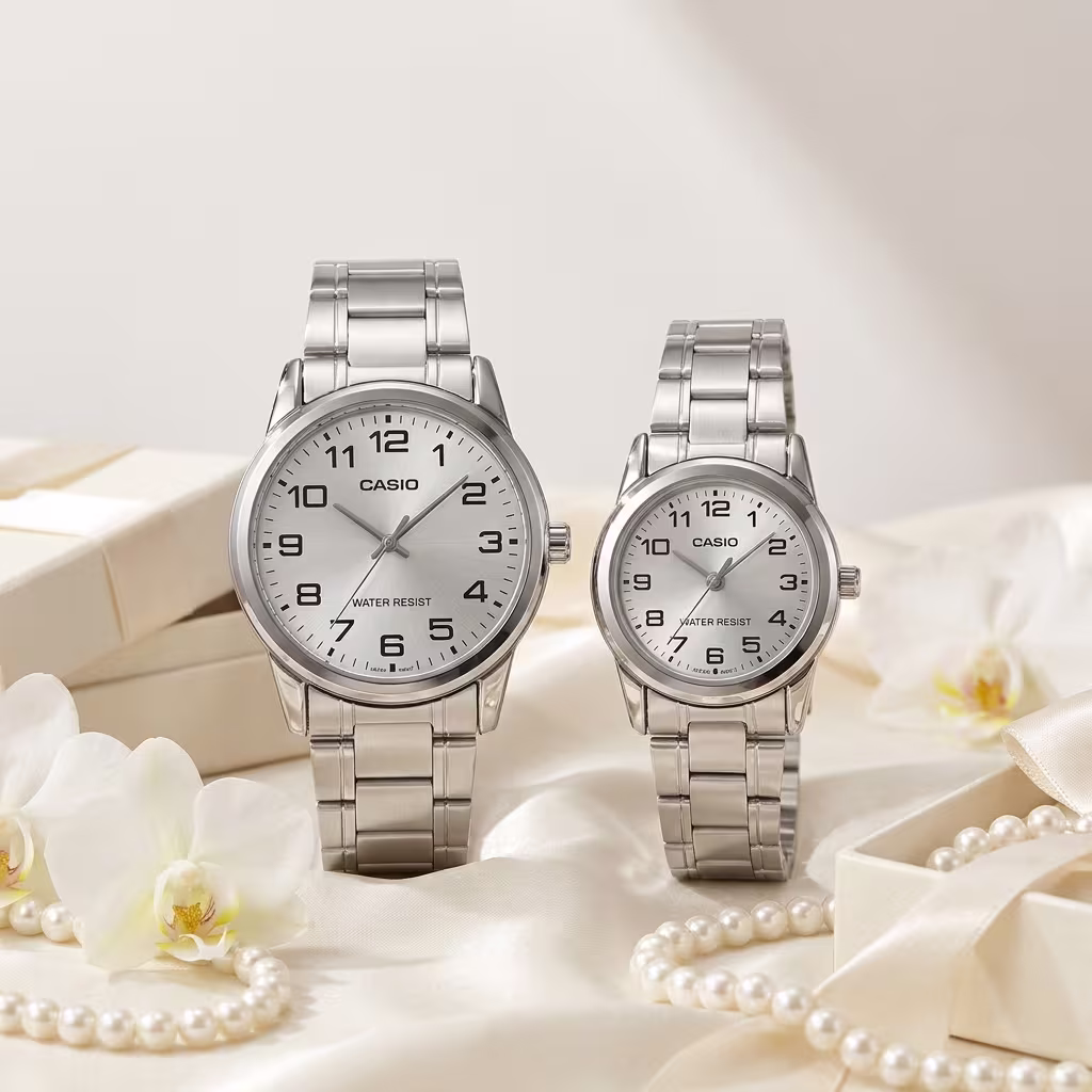 Anniversary Gift Watches for Couples | Casio Silver Dial Stainless Steel Couple Watch Set