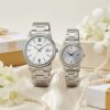 Anniversary Gift Watches for Couples | Casio White Dial Silver Stainless Steel Couple Watch Set