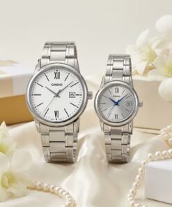 Anniversary Gift Watches for Couples | Casio White Dial Silver Stainless Steel Couple Watch Set