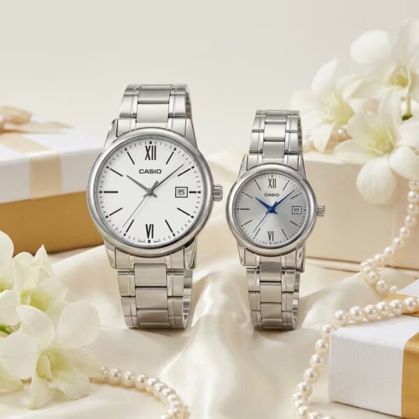 Anniversary Gift Watches for Couples | Casio White Dial Silver Stainless Steel Couple Watch Set