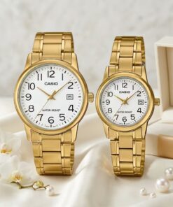 Casio V002G 7B2 Gold Couple Gift Watch Set | Wedding & Anniversary Gift Watches Pakistan