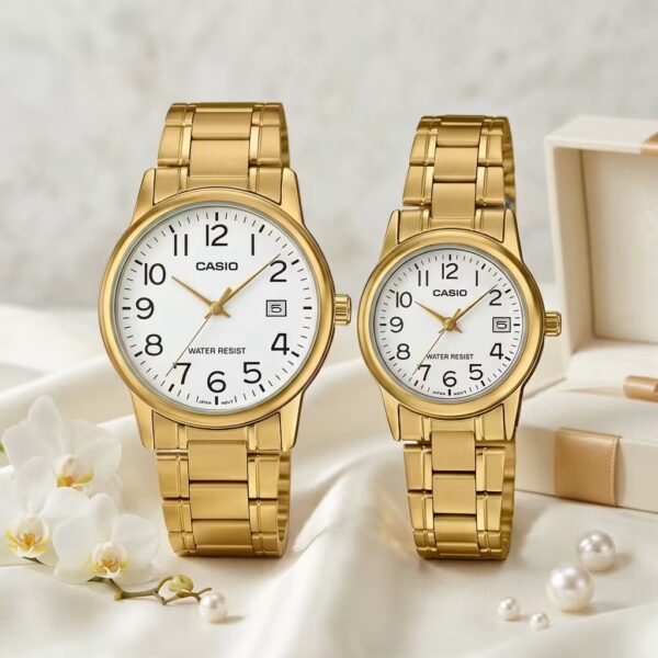 Casio V002G 7B2 Gold Couple Gift Watch Set | Wedding & Anniversary Gift Watches Pakistan