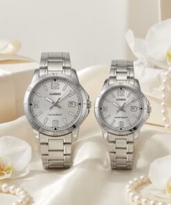 Anniversary Gift Watches for Couples | Casio Silver Dial Stainless Steel Date Couple Watch Set