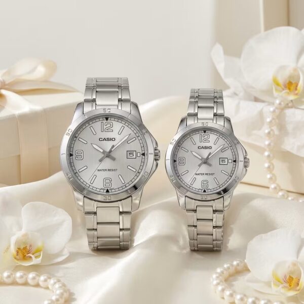 Anniversary Gift Watches for Couples | Casio Silver Dial Stainless Steel Date Couple Watch Set