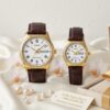 Luxury Casio Roman Dial Couple Watch Set | Brown Leather Wedding & Anniversary Gift Pakistan