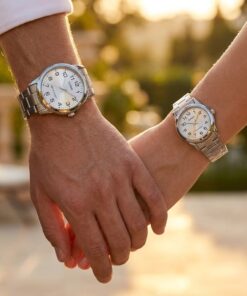 Original Casio Silver Stainless Steel Couple Watches showcased on couple wrists
