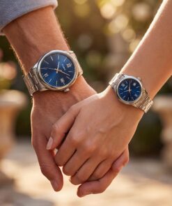 Wedding Gift Couple Watches with Roman Dial showcase on couple wrists
