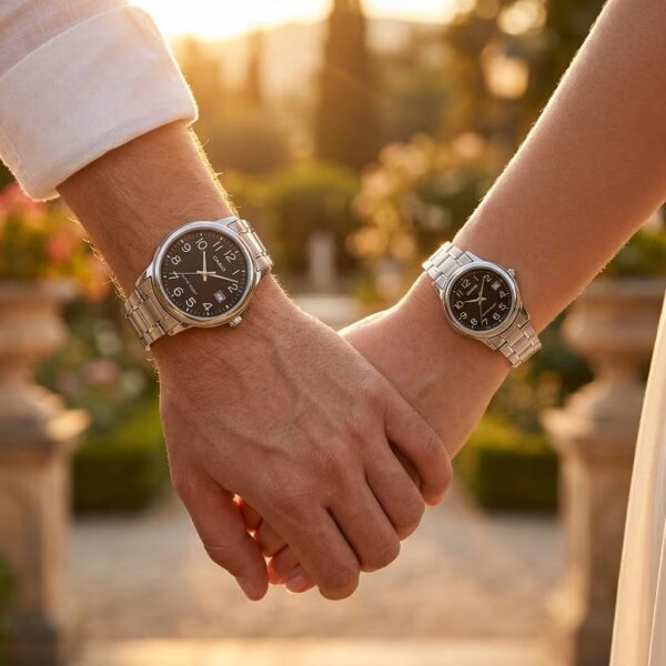 Casio Anniversary Gift Watch Set for Couples showcased on couple wrists