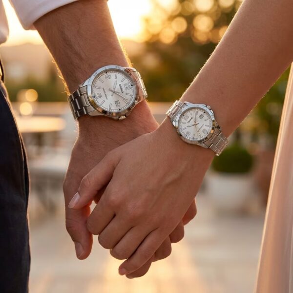 Alternative view of Casio Silver Couple Watch Set with Date Display for Anniversary