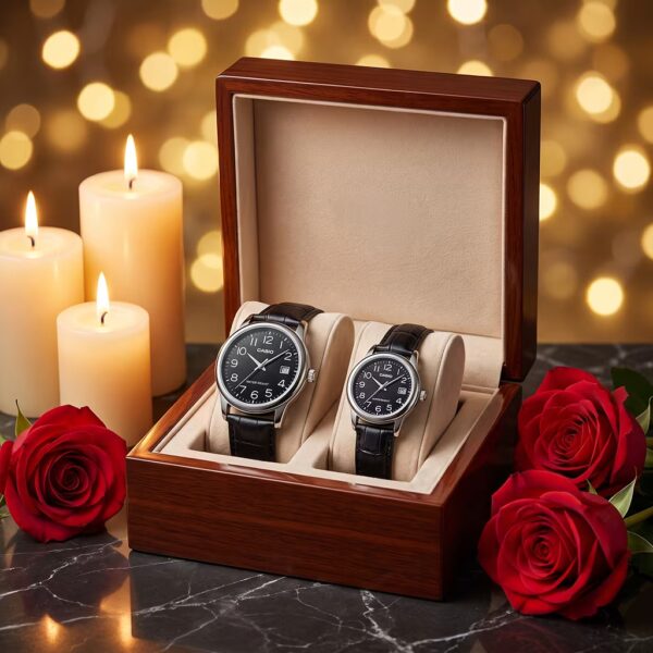 Original Casio Black Leather Couple Watches Pakistan | Anniversary Gift Set - Image 3