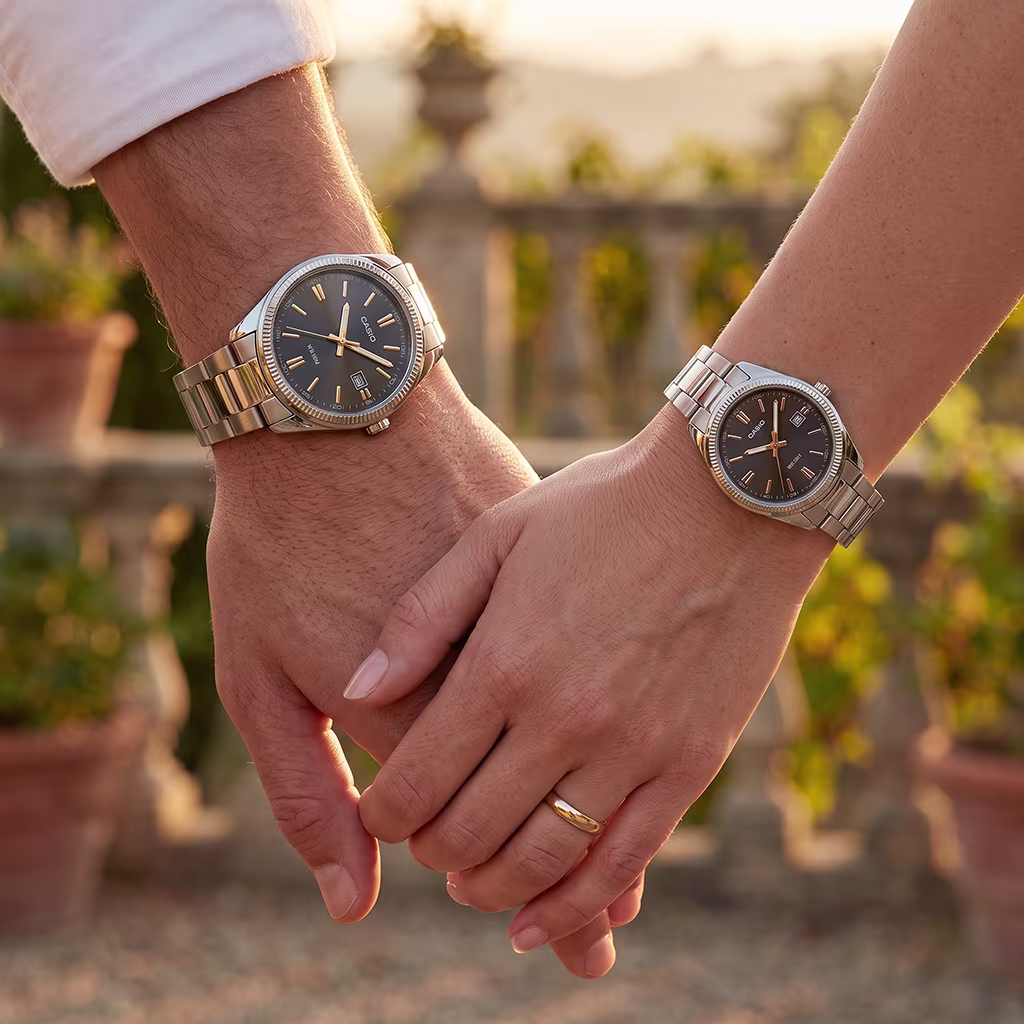Original Casio Pair Watches with Date Display on Couple Wrists