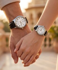 Alternative view of Casio White Roman Dial Black Leather Couple Watch Set Pakistan