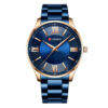 curren 8083 blue stainless steel blue roman dial mens analog wrist watch