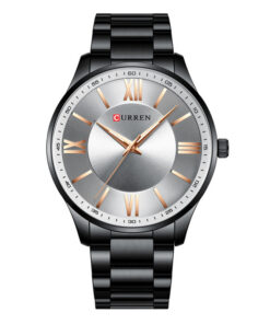 Curren 8383 black stainless steel grey dial mens analog wrist watch