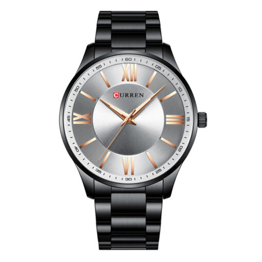 Curren 8383 black stainless steel grey dial mens analog wrist watch