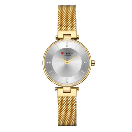 9031 golden stainless steel white dial ladies analog wrist watch