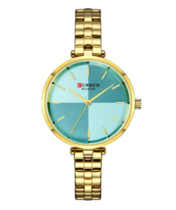 curren 9043 golden steel chain ferozi dial ladies analog wrist watch