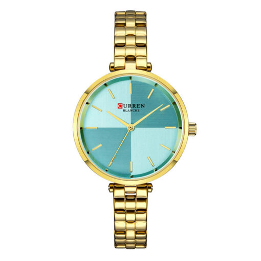 curren 9043 golden steel chain ferozi dial ladies analog wrist watch